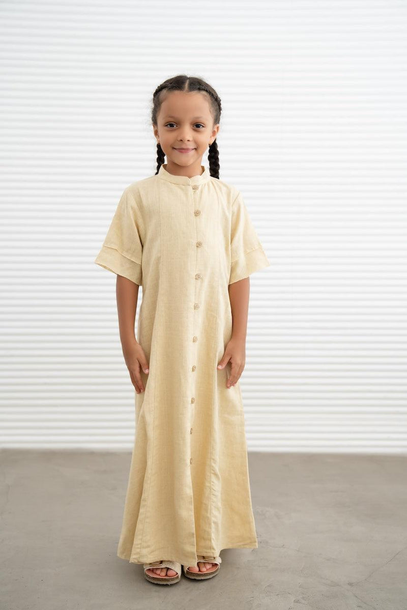 Kids Linen Button Down Dress- Butter Yellow, 8-10 year / Kids / Yellow
