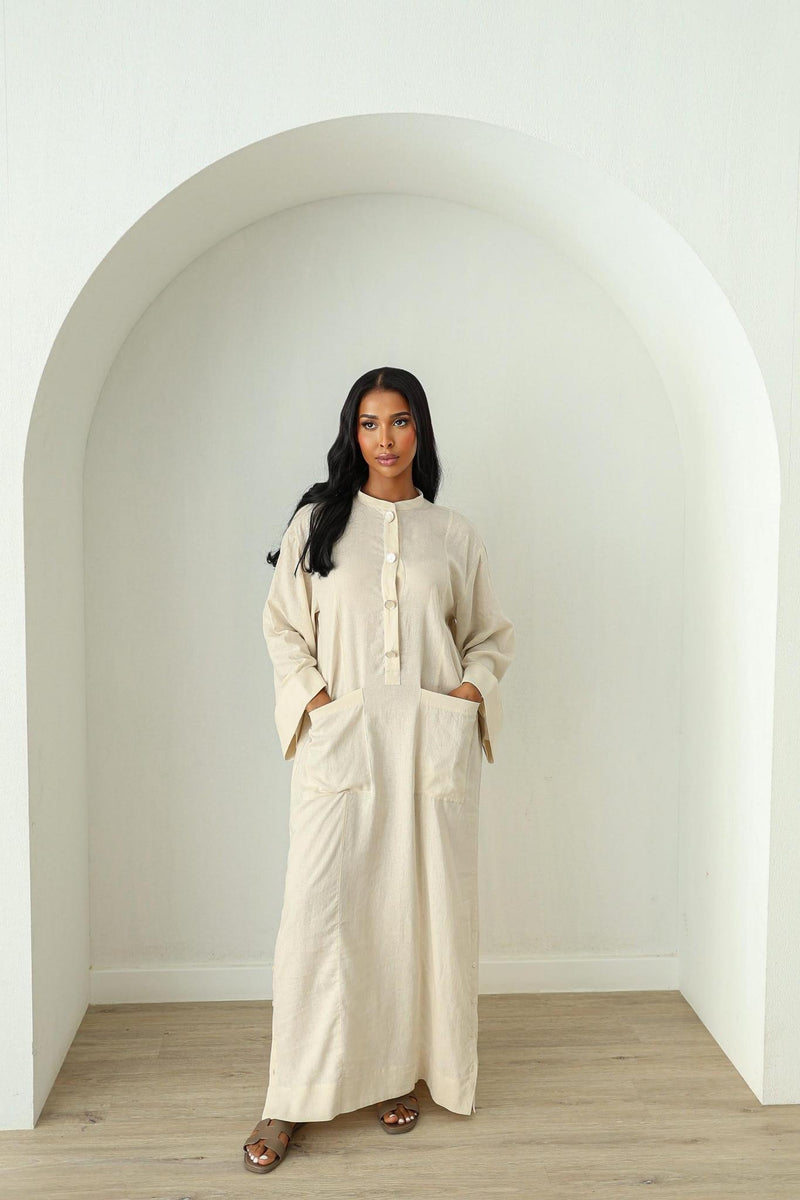 Linen Kaftan Dress- Cream Linen Kaftan Dress- Cream