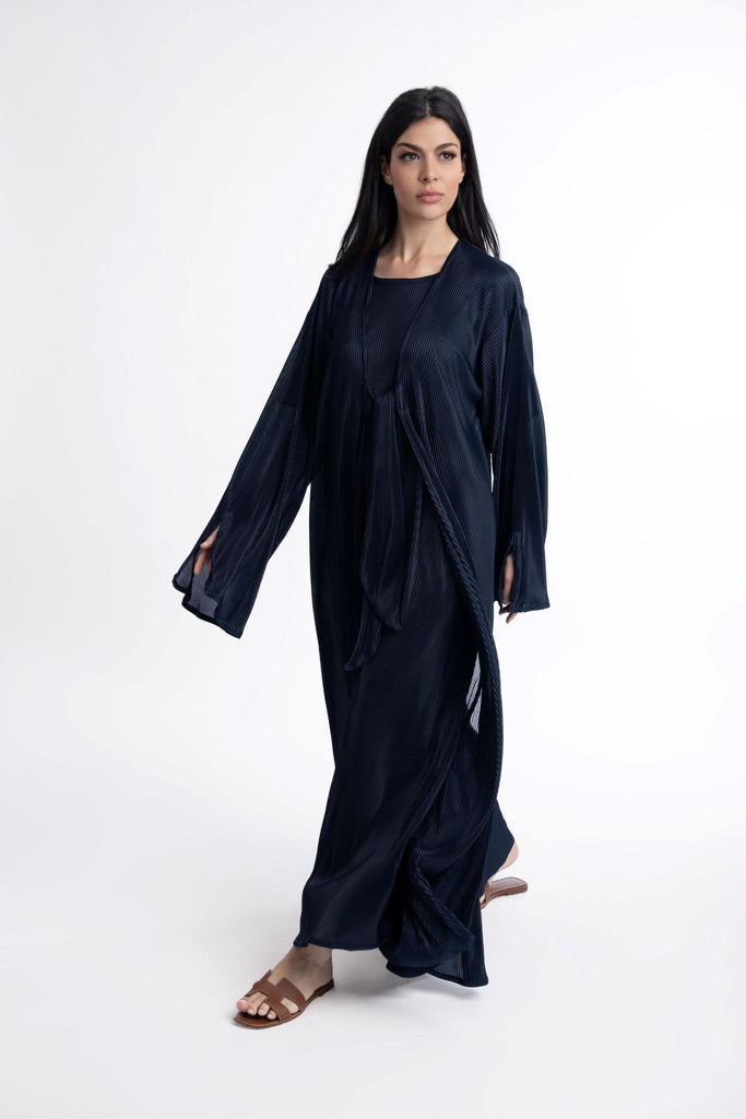 Basma Crinkle Abaya Navy