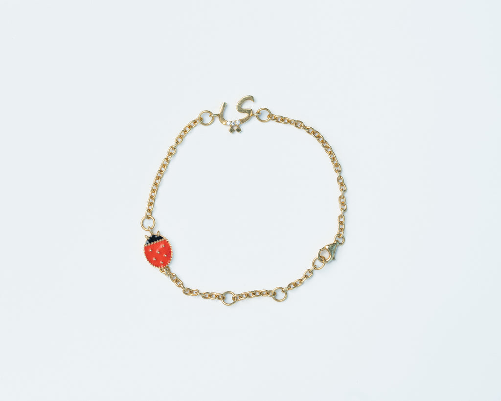 Womens Custom Initial Ladybug Bracelet