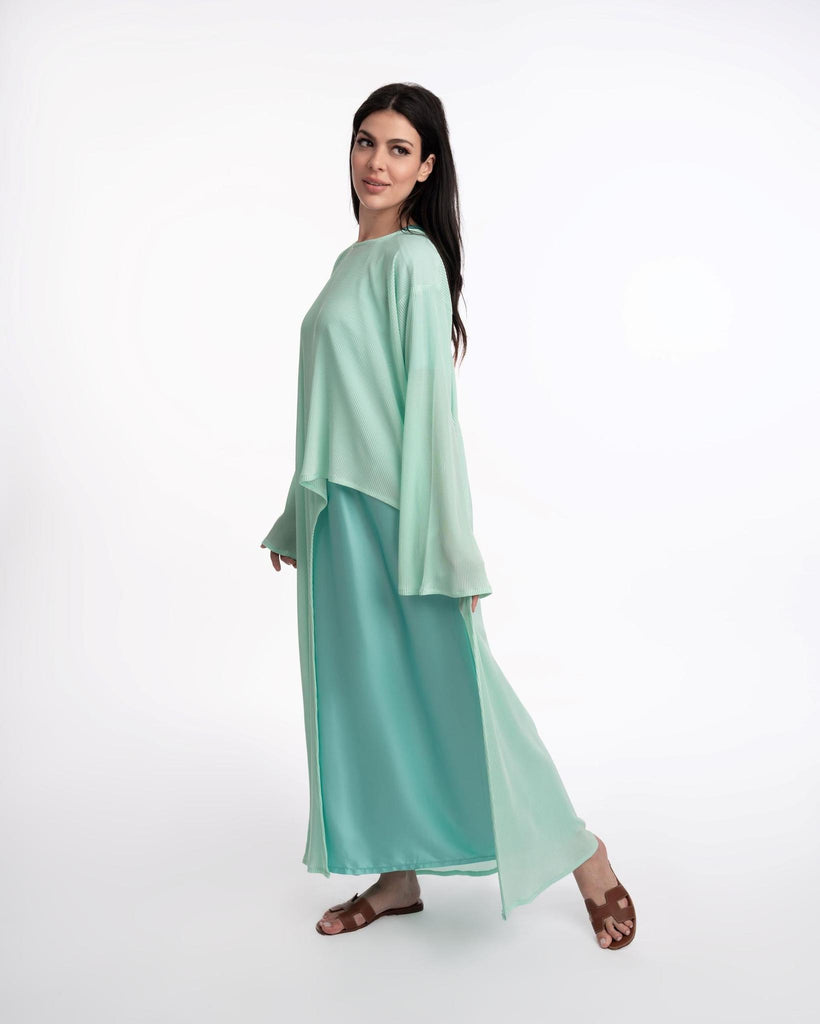 Dania Crinkle Asymmetric Abaya Turquoise