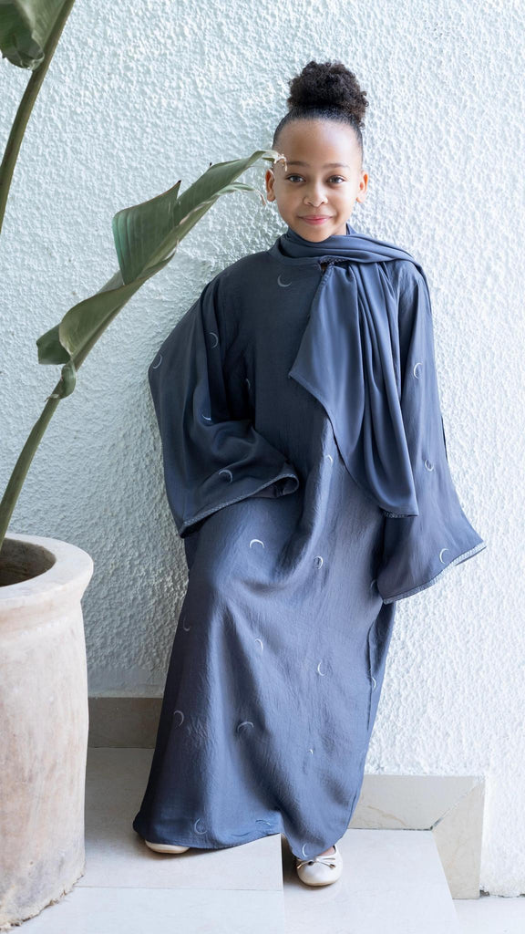 Grey Ahlam Prayer Abaya-Kids