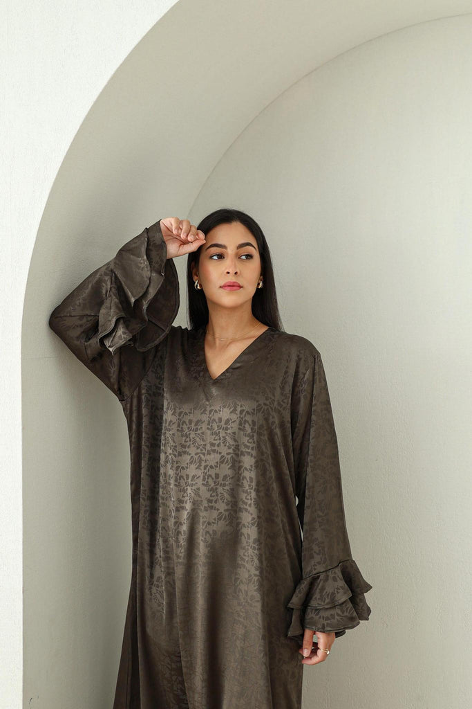 Jacquard Print Dress - Olive