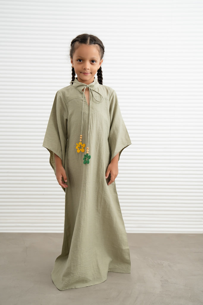 Kids Wide Sleeve Kaftan Dress - Matcha
