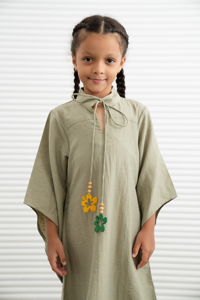 Kids Wide Sleeve Kaftan Dress - Matcha