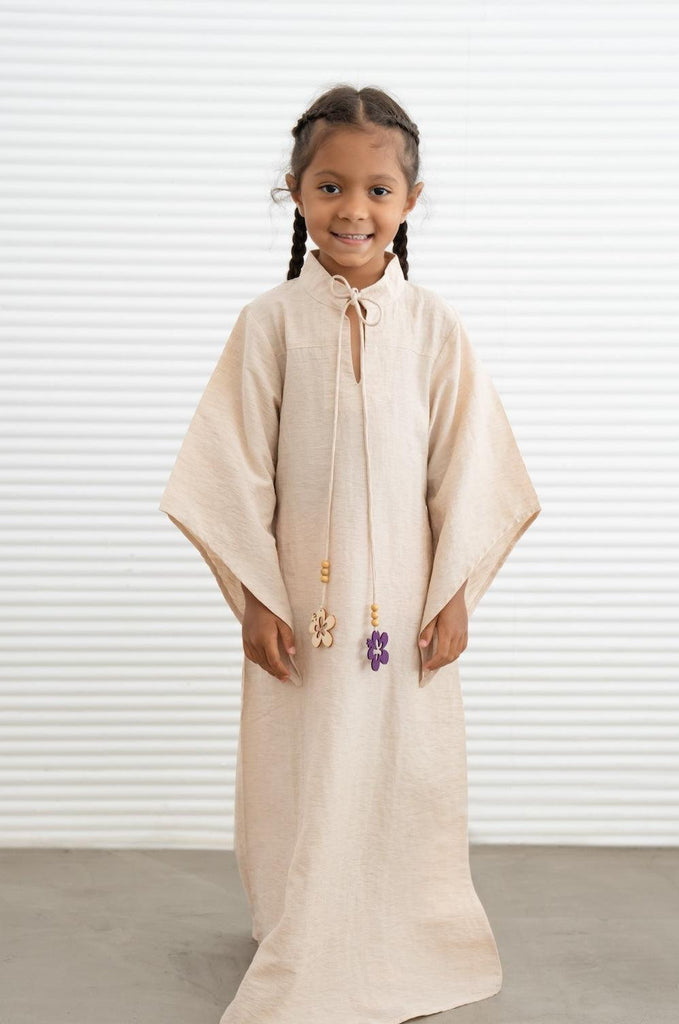 Kids Wide Sleeve Kaftan Dress - Sand
