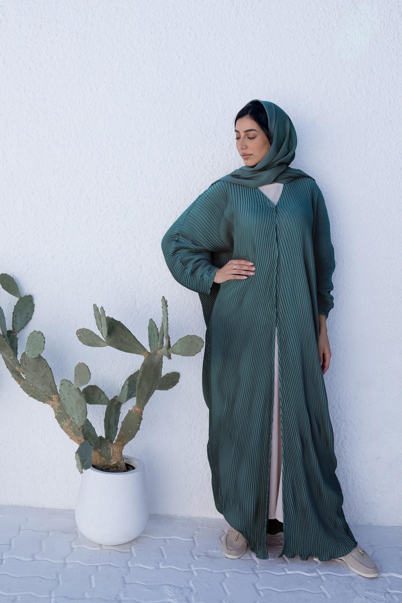 Leena Open Abaya - Emerald Green Leena Open Abaya - Emerald Green