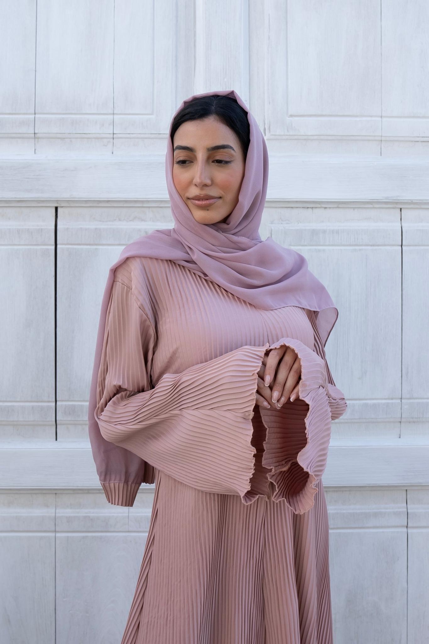 abaya dress pink Badia Waist-Cinching Batwing Butterfly Sleeve Maxi Dress Kaftan Abaya 695
