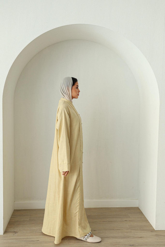 Linen Button Down Dress- Butter Yellow