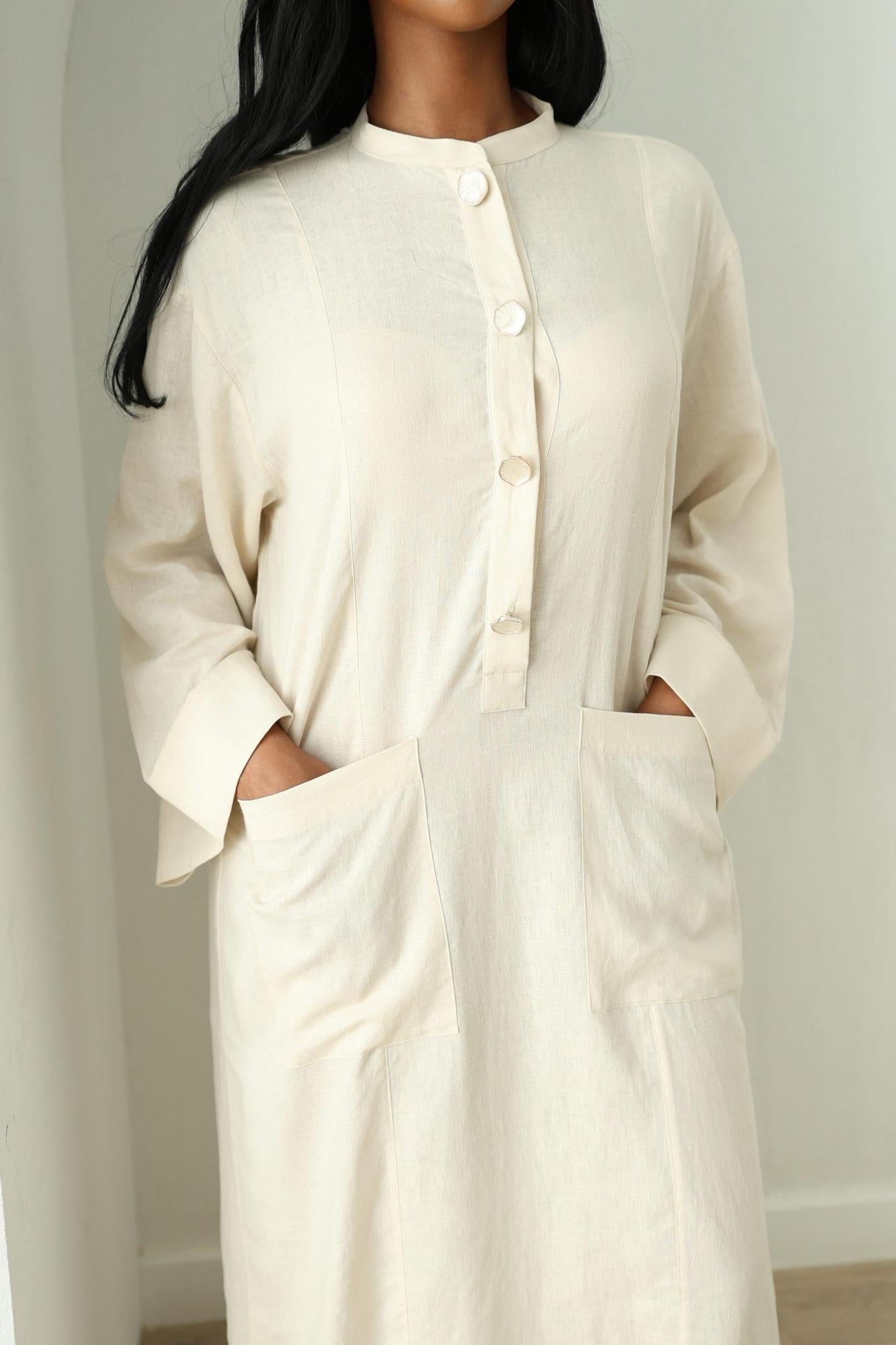 Linen Kaftan Dress- Cream - 56 / Women / Cream Linen Kaftan Dress- Cream - 56 / Women / Cream