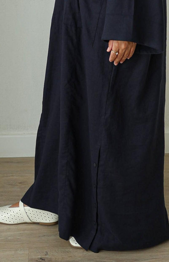Linen Kaftan Dress- Navy