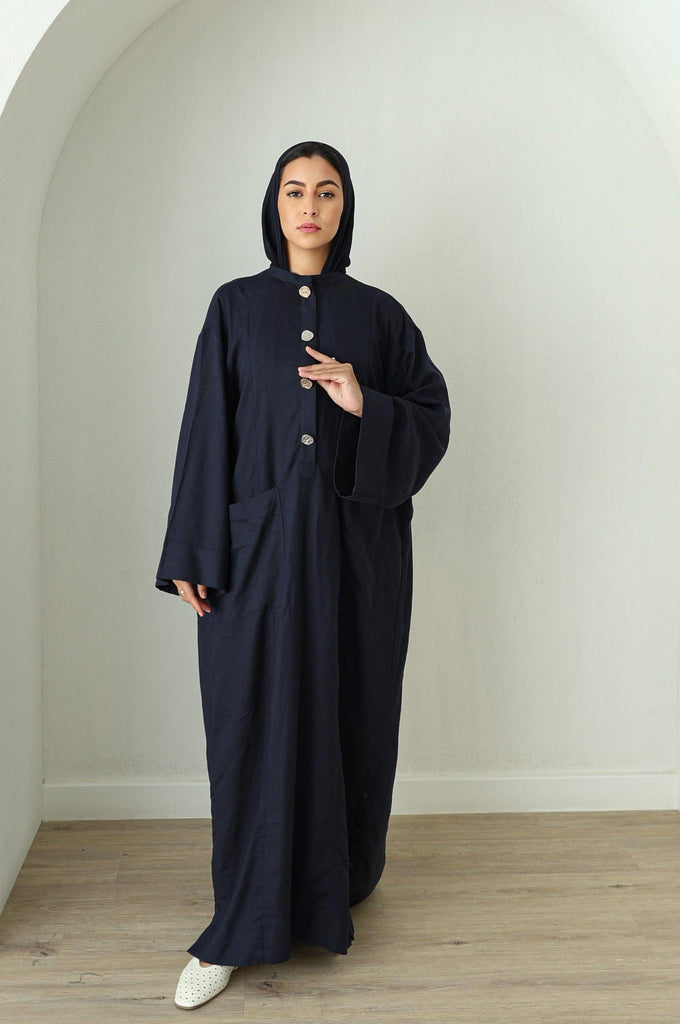 Linen Kaftan Dress- Navy