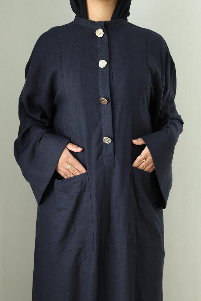 Linen Kaftan Dress- Navy