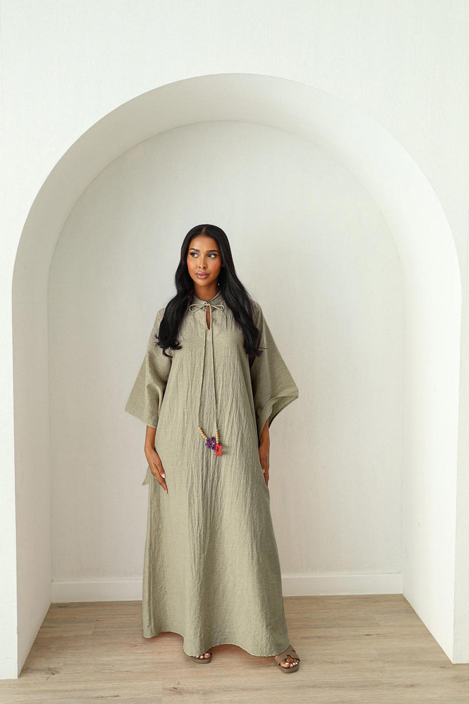 Wide Sleeve Kaftan Dress - Matcha