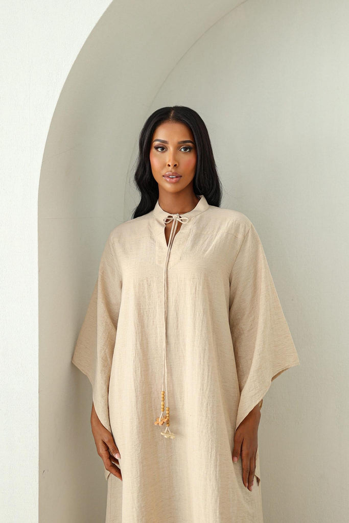 Wide Sleeve Kaftan Dress - Sand