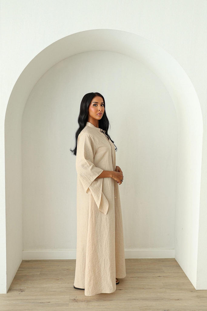 Wide Sleeve Kaftan Dress - Sand