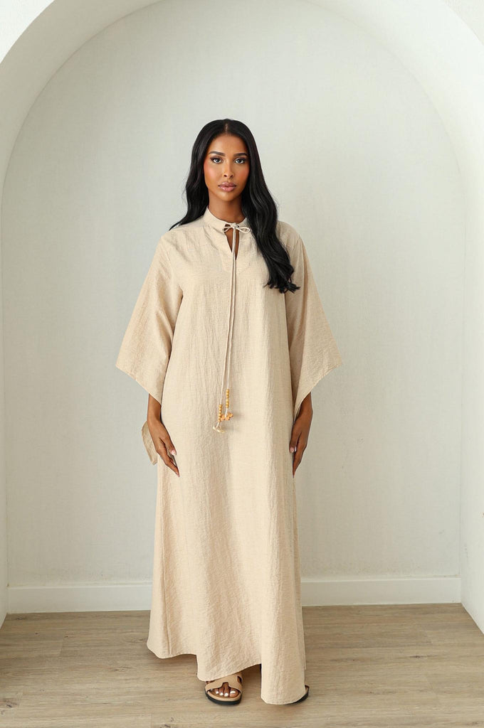 Wide Sleeve Kaftan Dress - Sand