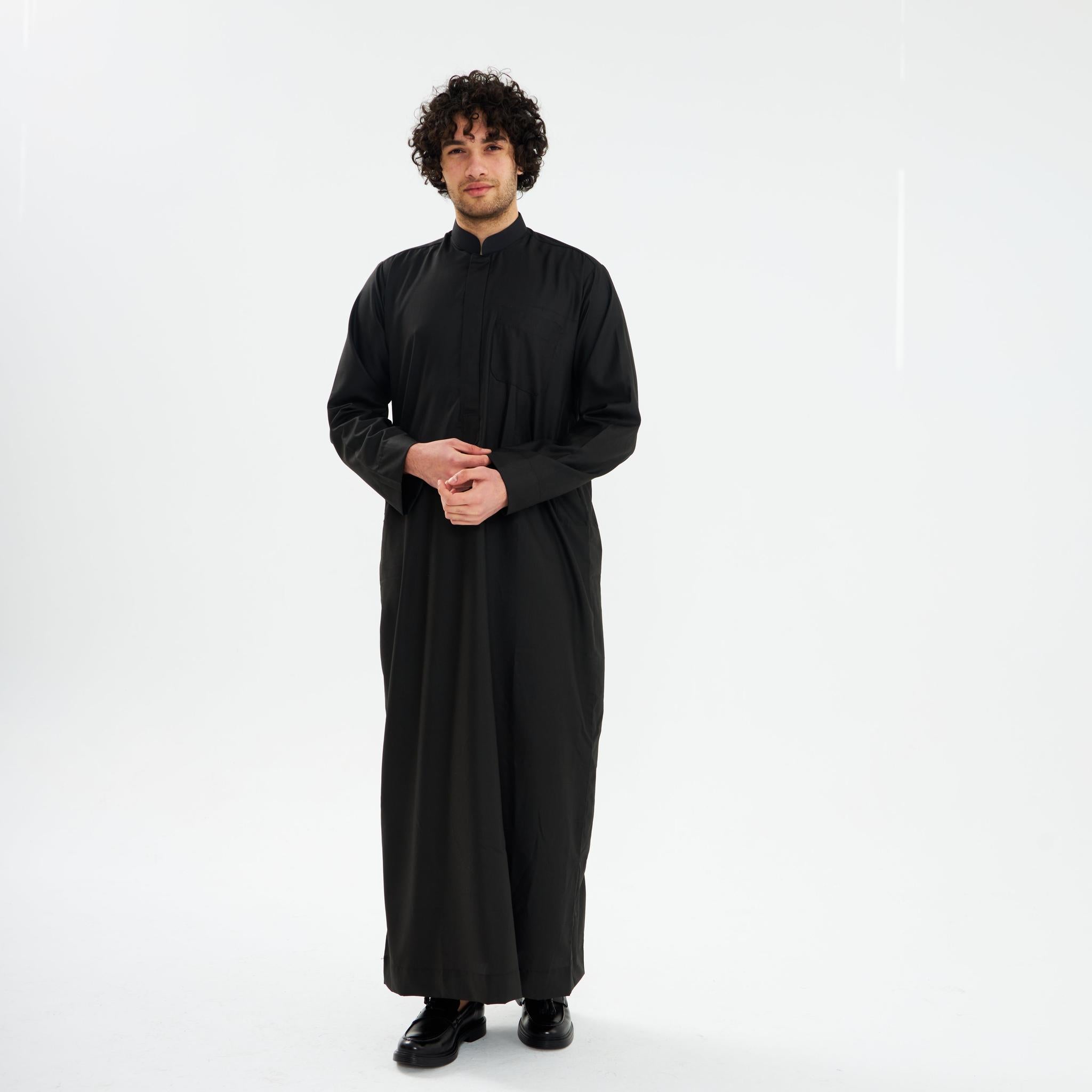Black Kuwaiti Dishdasha-Mens Black Kuwaiti Dishdasha-Mens