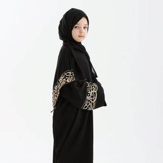 Black Layali Gold Prayer Abaya-Kids