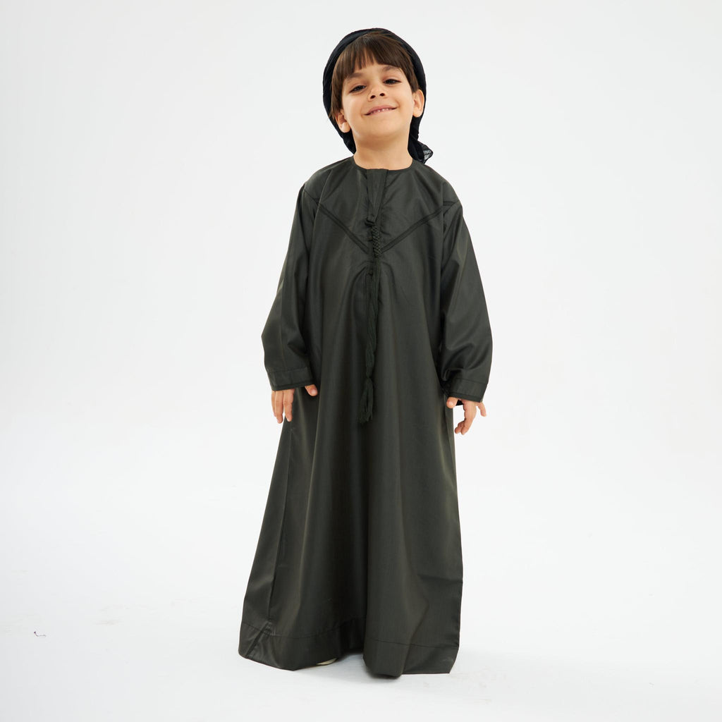 Charcoal Green Emirati Kandora-Kids