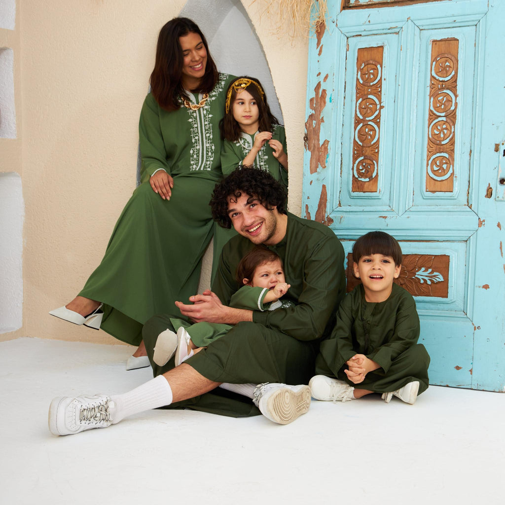 Khaki Green Emirati Kandora - Kids