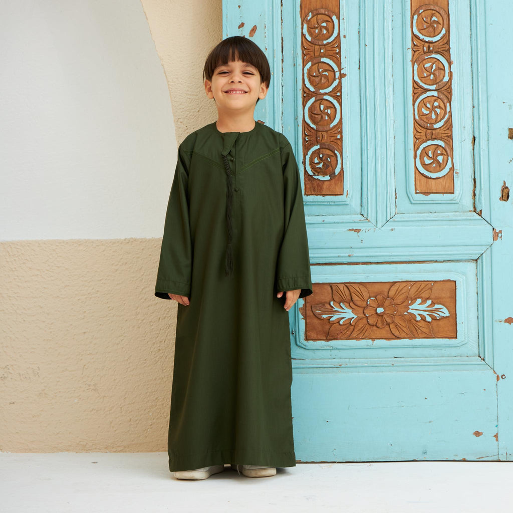 Khaki Green Emirati Kandora - Kids