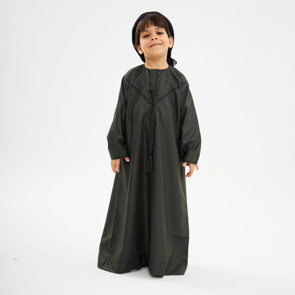Charcoal Green Emirati Kandora-Kids - YALLAKIDS